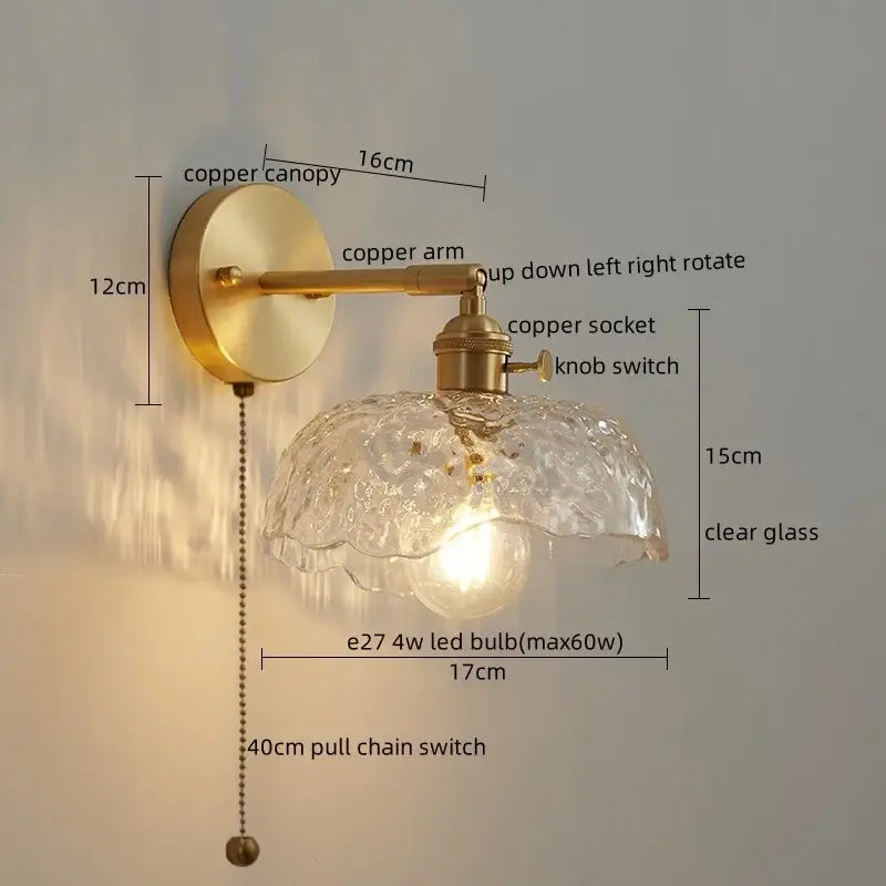 Vintage-style modern gold crackled glass led wall light with brass-finished copper arm for bedroom decorbites led wall lights