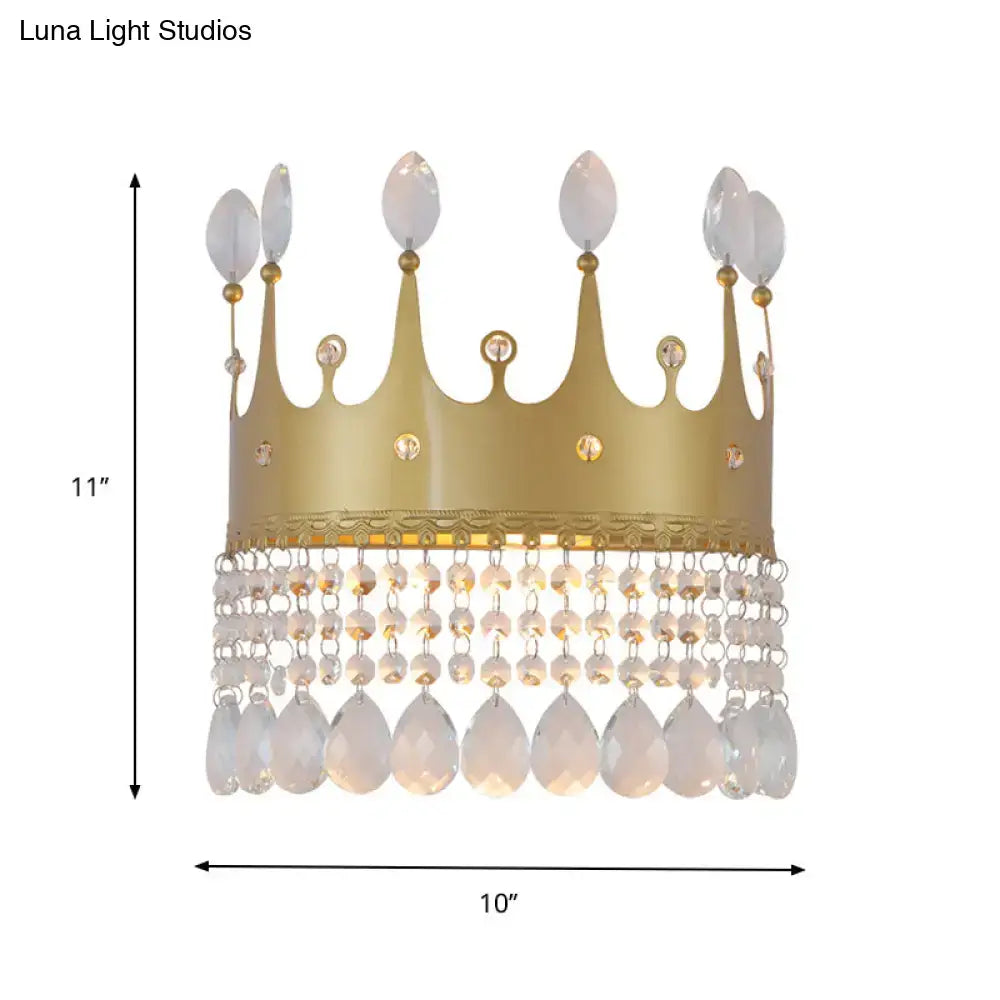 Modern gold crown wall lamp with clear crystal droplets suitable for 220v-240v 110v-120v led incandescent fluorescent use