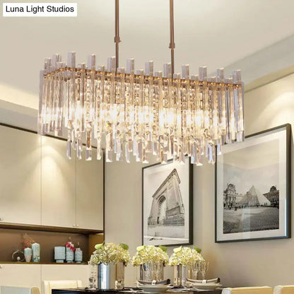 Modern gold crystal 5 light fixture with clear crystal prisms and brass frame for dining room 220v-240v use