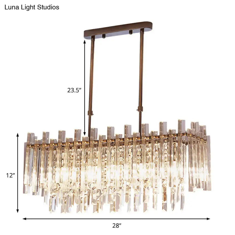 Bronze-finished rectangular light fixture with cascading clear crystal prisms for dining room 220v-240v chandelier