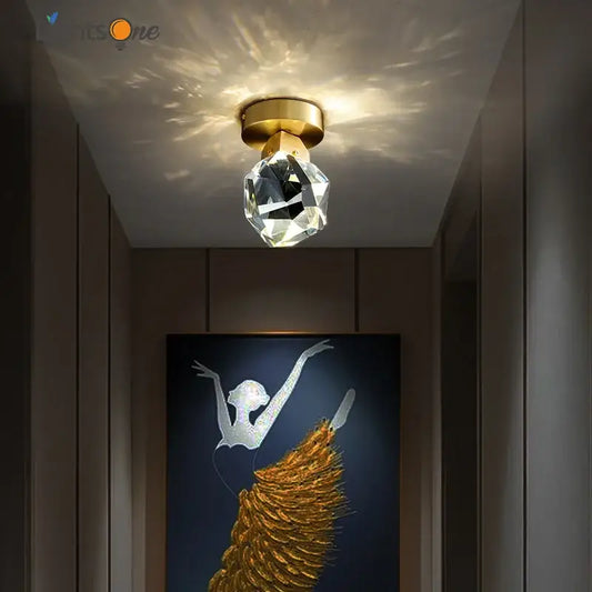 Modern gold crystal aisle ceiling light featuring a faceted crystal globe ideal for hallway decorbites crystal aisle