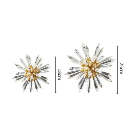 Gold-toned starburst earrings with clear and silver crystal spikes inspired by crystal ball acanthosphere decorbites home decoration