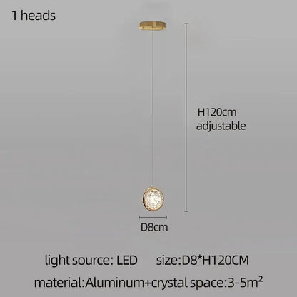 Modern gold crystal ball chandelier with crystal-encrusted face aluminum frame and adjustable 120cm height pendant light