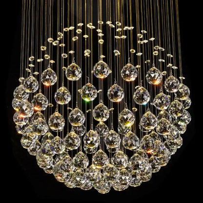 Modern gold crystal ball led chandelier featuring clear faceted crystal droplets on gold chains for dining room decorbites crystal ball led