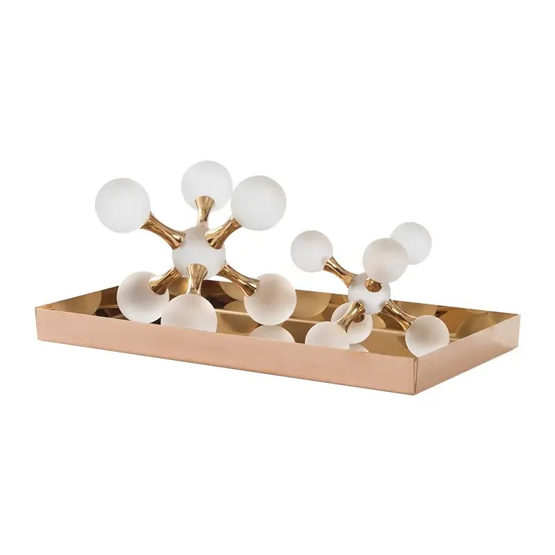 Modern gold crystal ball molecule geometric ornament with frosted white orbs for living room decorbites decor