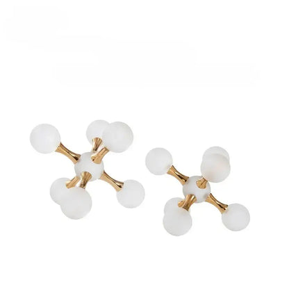 White and gold molecular model earrings with frosted glass spheres for decorbites crystal ball molecule decor