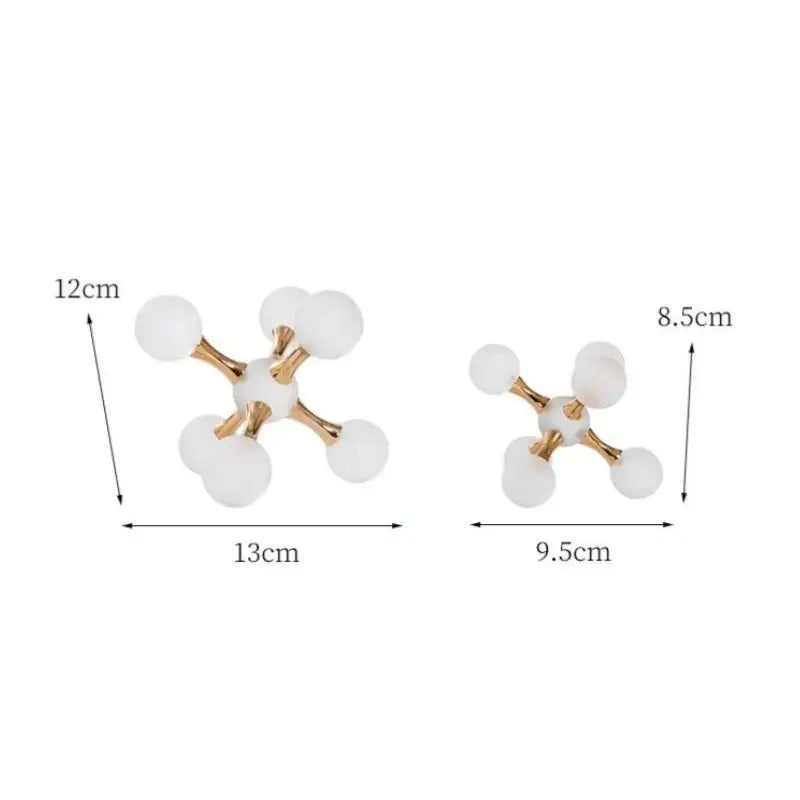 Modern gold crystal ball molecule geometric ornament with gold-toned metal and white frosted glass for living room decorbites decor