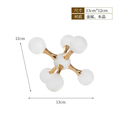 Modern gold crystal ball molecule table lamp with white crystal base and frosted glass globes for living room decorbites decor