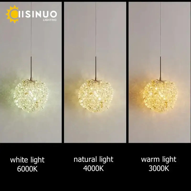 Modern gold crystal ball pendant light with crystal-encrusted sphere and three color temperatures for stylish decorbites decor