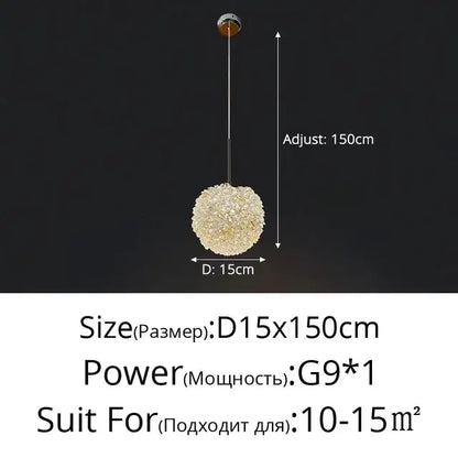 Modern gold crystal ball pendant light featuring a 15cm gold-toned crystal ball pendant with adjustable height up to 150cm