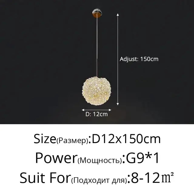 Modern gold crystal ball pendant light with 12cm diameter and 150cm adjustable height by decorbites crystal ball pendant