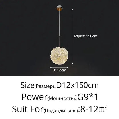 Modern gold crystal ball pendant light with 12cm diameter and 150cm adjustable height by decorbites crystal ball pendant