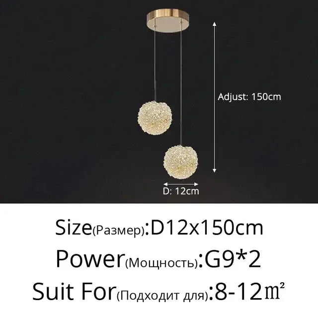 Modern gold crystal ball pendant light with textured sparkling surface and adjustable hanging length for bedroom decorbites chandelier