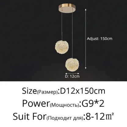 Modern gold crystal ball pendant light with textured sparkling surface and adjustable hanging length for bedroom decorbites chandelier