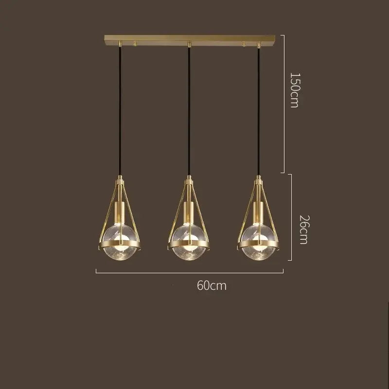 Modern gold crystal ball pendant light with three spherical glass bulbs suspended by black cords for dining room decorbites crystal ball pendant