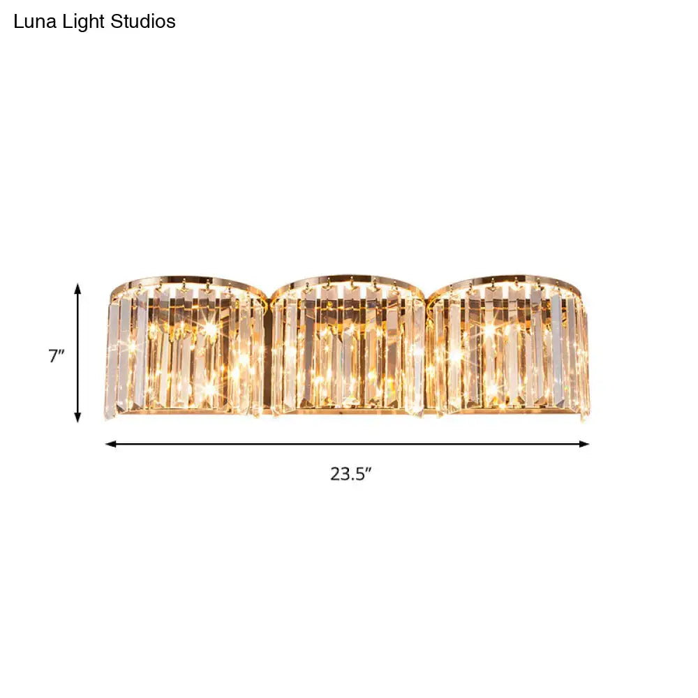 Modern gold crystal block wall light with three cylindrical sections and faceted crystals for living room 110v-120v use
