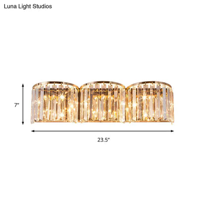 Modern gold crystal block wall light with three cylindrical sections and faceted crystals for living room 110v-120v use