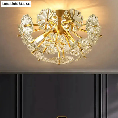 Decorbites modern crystal bouquet ceiling lamp gold flower-shaped fixture with clear glass petals and brass base