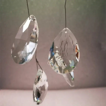 Modern gold crystal branch pendant chandelier with clear faceted crystal teardrop sun catchers on black strings