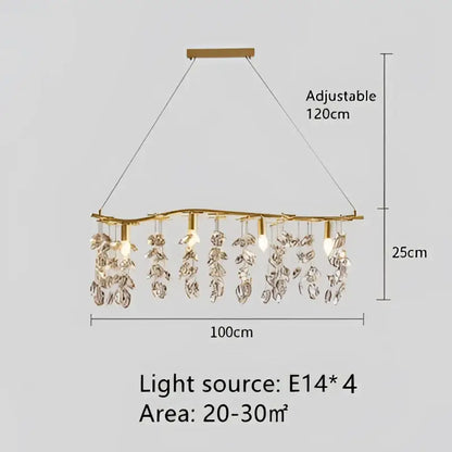 Modern gold crystal branch pendant chandelier with curved branch-like frame and dangling crystal teardrop pendants for dining room decorbites crystal branch
