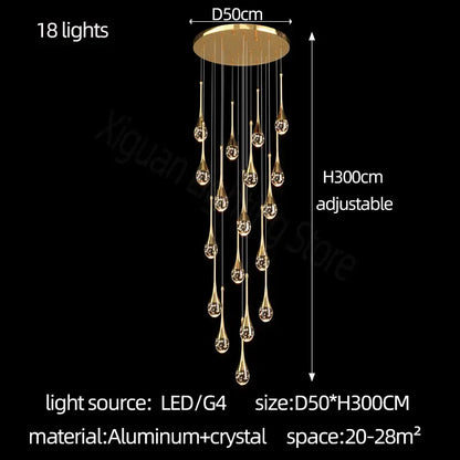 Modern gold crystal bubble chandelier with 18 teardrop-shaped crystal pendants on aluminum base for dining room decorbites crystal bubble
