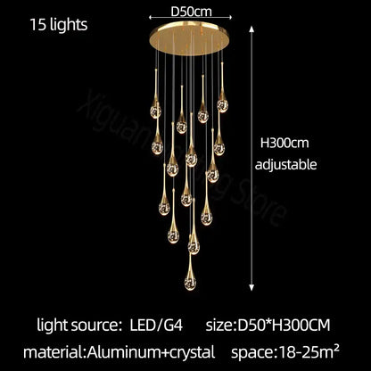 Modern gold decorbites crystal bubble chandelier with 15 teardrop crystal pendants on aluminum base for dining room decor