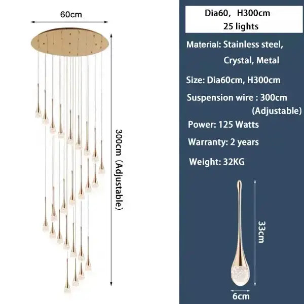 Modern gold crystal bubble chandelier with circular stainless steel top and 25 crystal pendant lights by decorbites crystal bubble