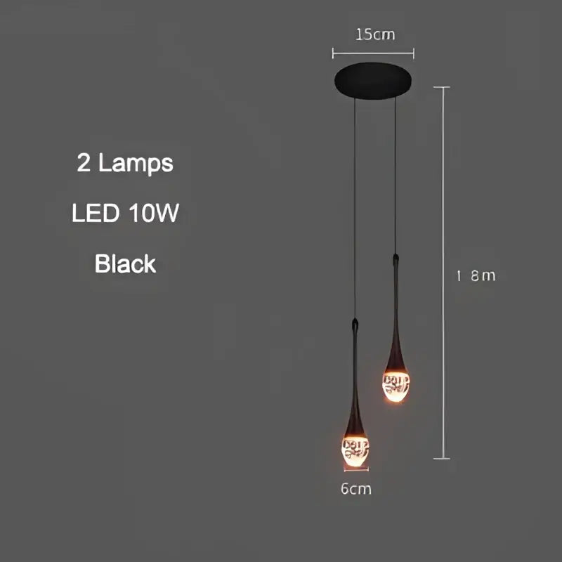 Black pendant light fixture with two teardrop glass lamps from a modern gold crystal bubble pendant chandelier for dining room
