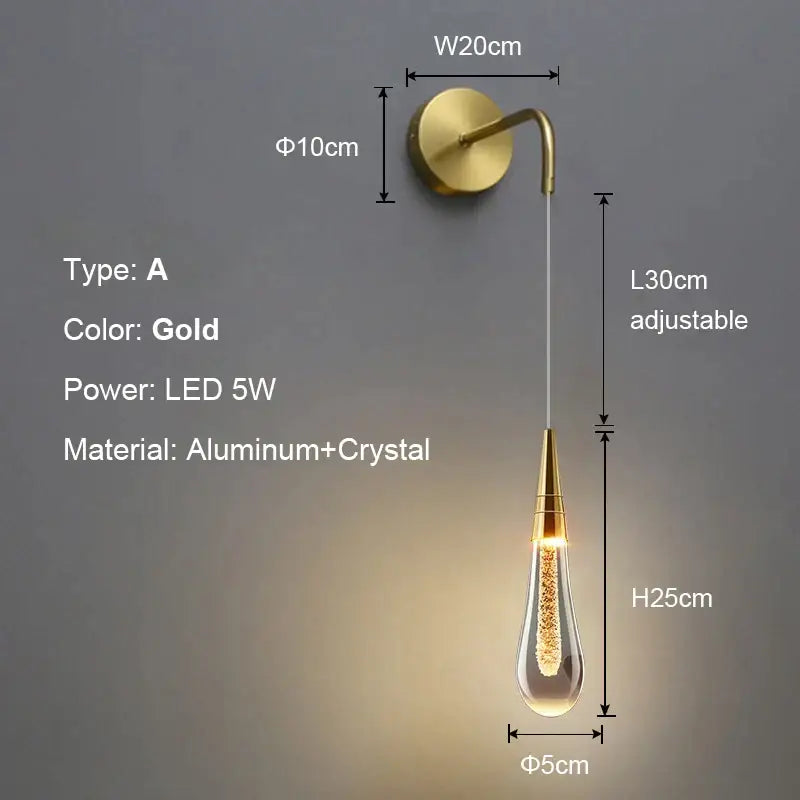 Modern gold crystal bubble pendant chandelier with teardrop aluminum and crystal design featuring adjustable led light