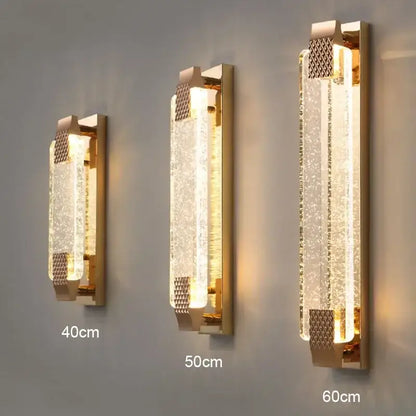 Modern gold crystal bubble wall lights with textured crystal panels and illuminated inner lighting for living room decorbites wall lights