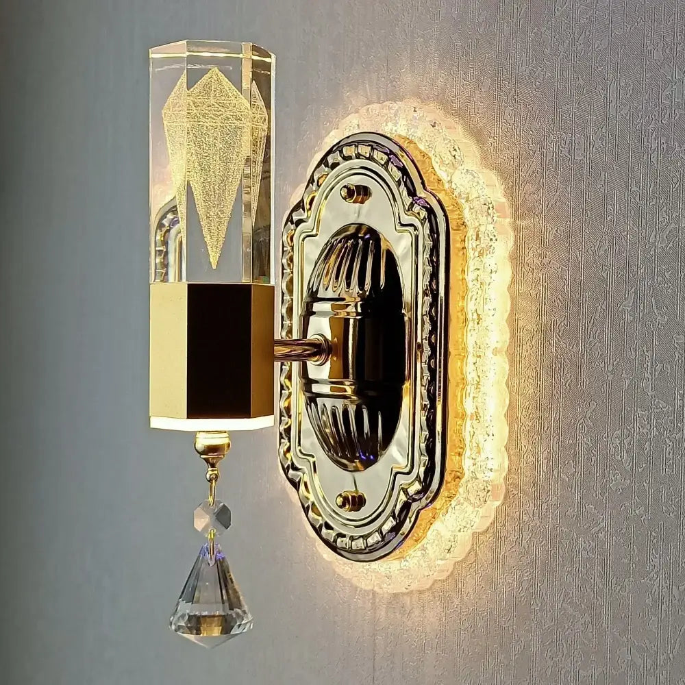 Modern gold crystal carved flower wall light featuring a gold-toned crystal sconce with acrylic diffuser and pendant decorbites carved flower wall decor