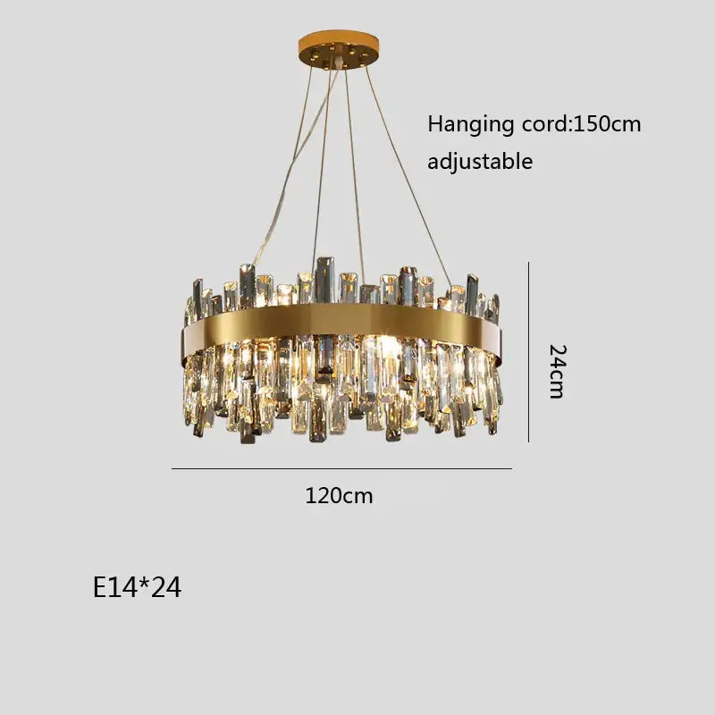Modern gold crystal ceiling chandelier with cascading clear and smoky crystal prisms for elegant living room decorbites crystal ceiling
