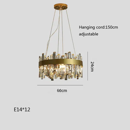 Modern gold crystal ceiling chandelier with circular frame and hanging rods for living room decorbites crystal ceiling