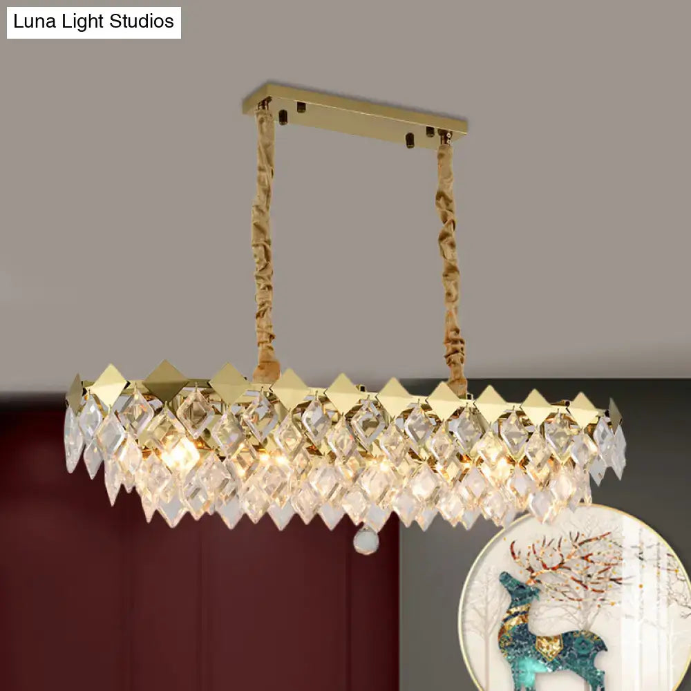 DecorBites™ modern gold finish crystal chandelier light fixture with cascading prisms and e12 e14 bulbs ceiling light fixture