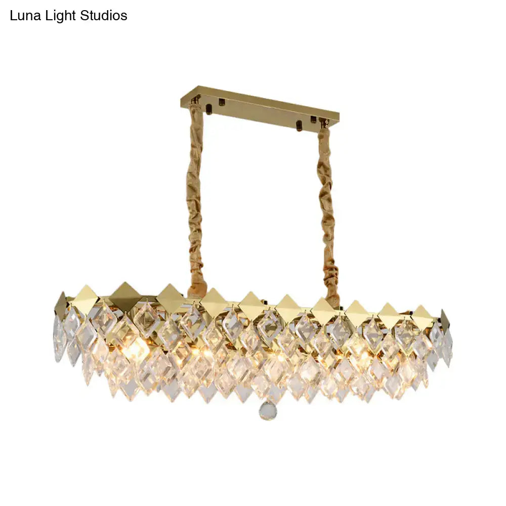 DecorBites™ modern gold finish crystal chandelier with cascading prisms and twisted chains ceiling light fixture e12 e14