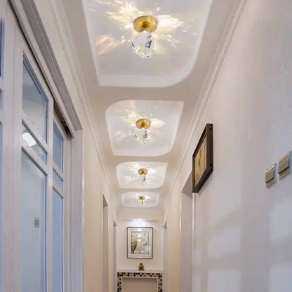 Modern gold crystal ceiling lights with faceted crystal pendants for elegant bedroom ceiling lighting fixtures