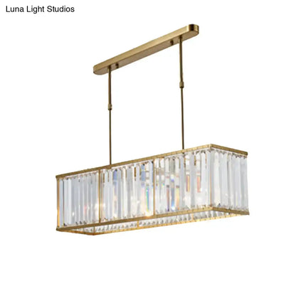 Rectangular DecorBites™ modern 3-light chandelier with gold metal frame and clear crystal prisms for dining room 110v-120v use