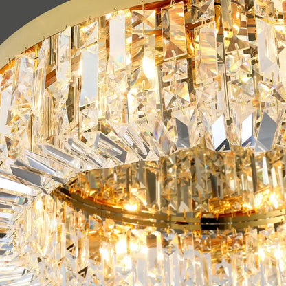 Modern gold crystal chandelier ceiling light with cascading faceted prisms for elegant dining room decorbites decor