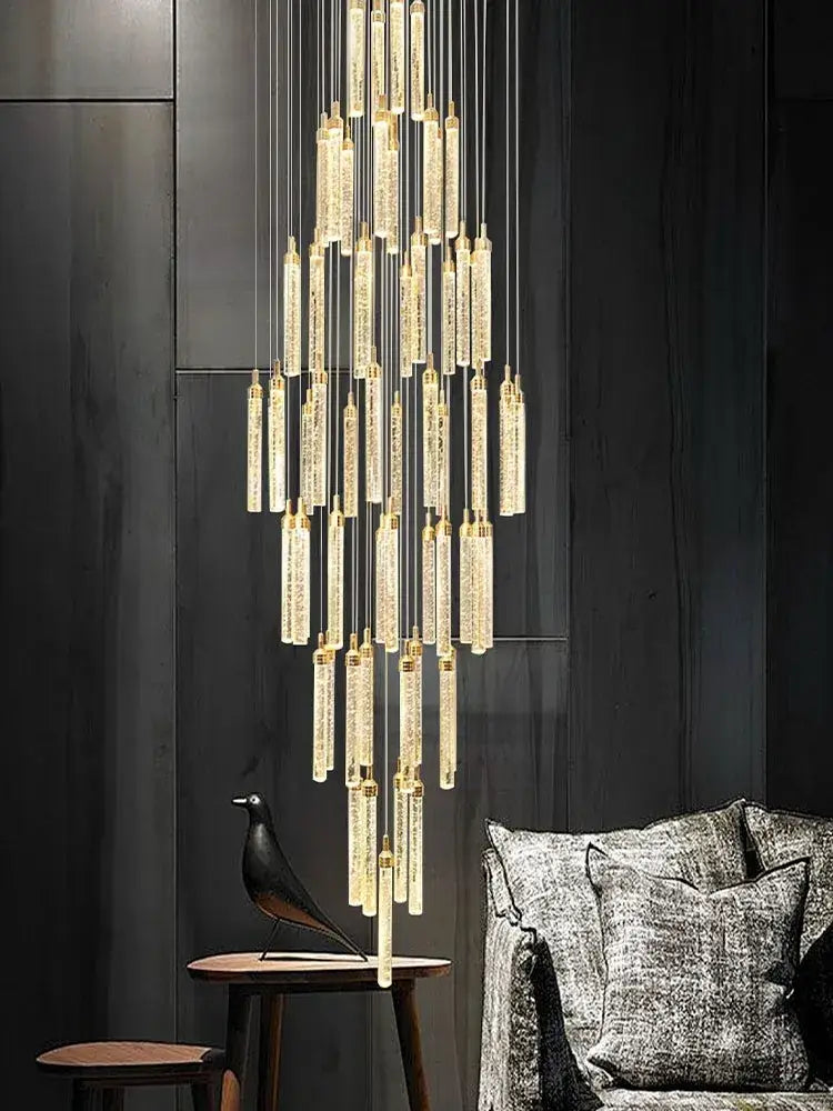 Modern gold crystal chandelier with cascading design luxury pendant light for dining room decorbites crystal chandelier