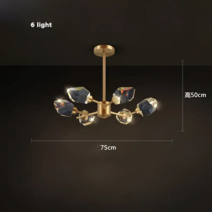 Modern gold crystal copper round chandelier with six faceted lights for dining room decorbites crystal copper design