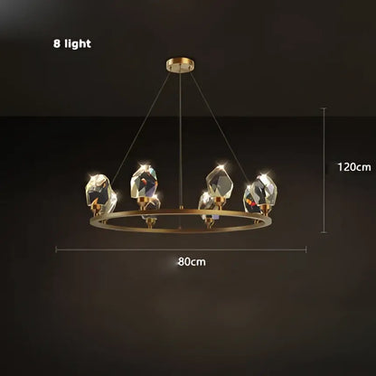 Modern gold decorbites crystal copper round chandelier with eight faceted lights for dining room LED light decor