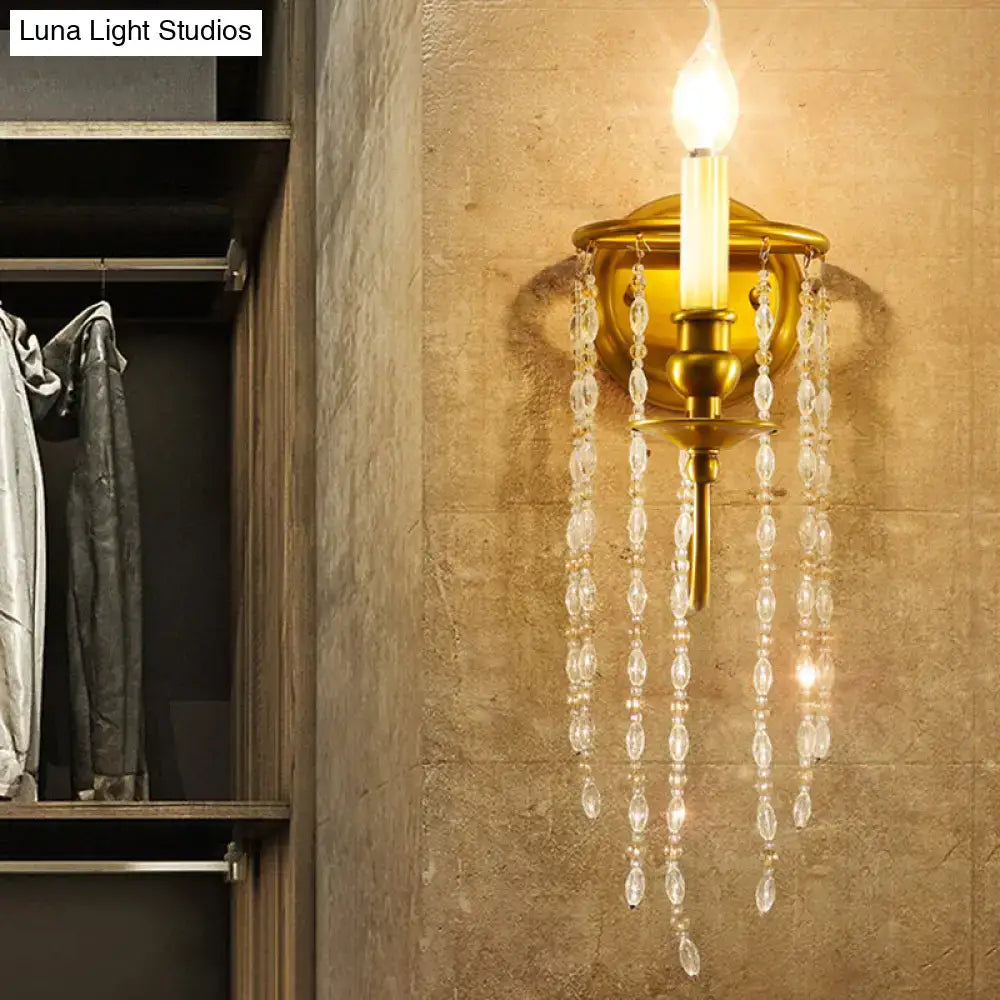 Modern gold crystal corridor wall lamp with dangling beads wall lamp ideal for bedroom candle light illumination
