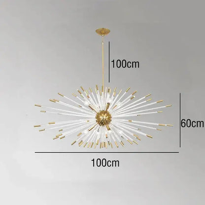 Modern gold crystal dandelion led chandelier with gold-toned sputnik design and clear glass arms for living room decorbites lighting