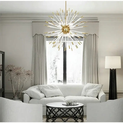 Modern gold crystal dandelion led chandelier with slender radiating arms for living room decorbites crystal dandelion light