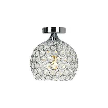 Modern gold crystal diamond ceiling light with chrome spherical design featuring clear faceted crystals for dining room