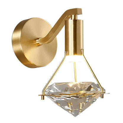 Modern gold wall lamp with a faceted decorbites crystal diamond shade for luxury bedroom lighting decorbites crystal diamond