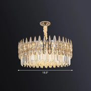 Decorbites minimalist k9 crystal drum pendant light with gold metal frame and clear teardrop crystals for living room
