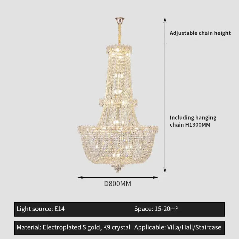 Modern gold crystal duplex chandelier with cascading k9 crystal and electroplated gold accents for villa decorbites crystal duplex