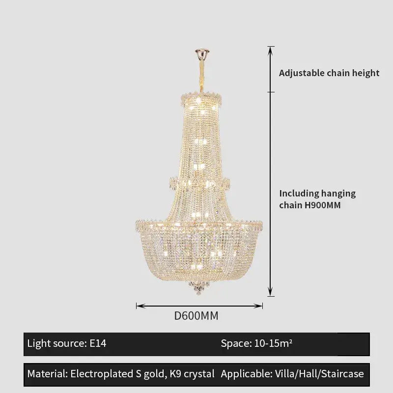 Modern gold crystal duplex chandelier with electroplated frame and k9 crystal droplets for living room decorbites crystal duplex