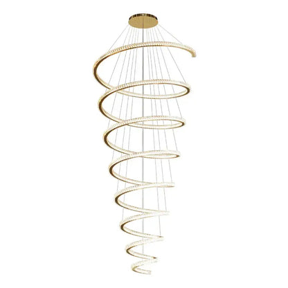 Modern gold crystal duplex ring pendant light with warm led spiral rings and clear crystals for dining room decorbites chandelier